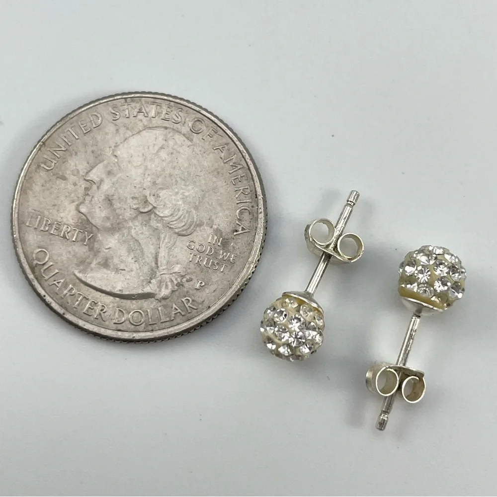 JCM 925 Sterling Silver Clear Disco Ball Earrings 6mm